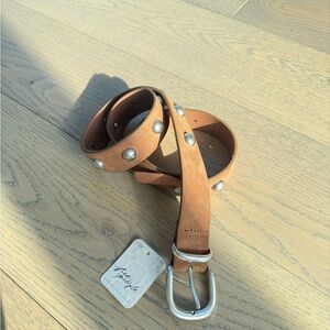 Free People Brown Leather Belt with Silver Accents
